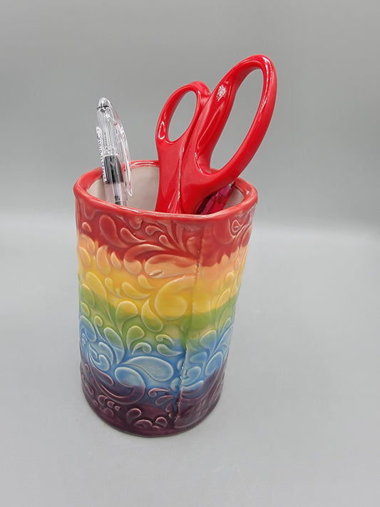 Rainbow Paisley Pencil Holder