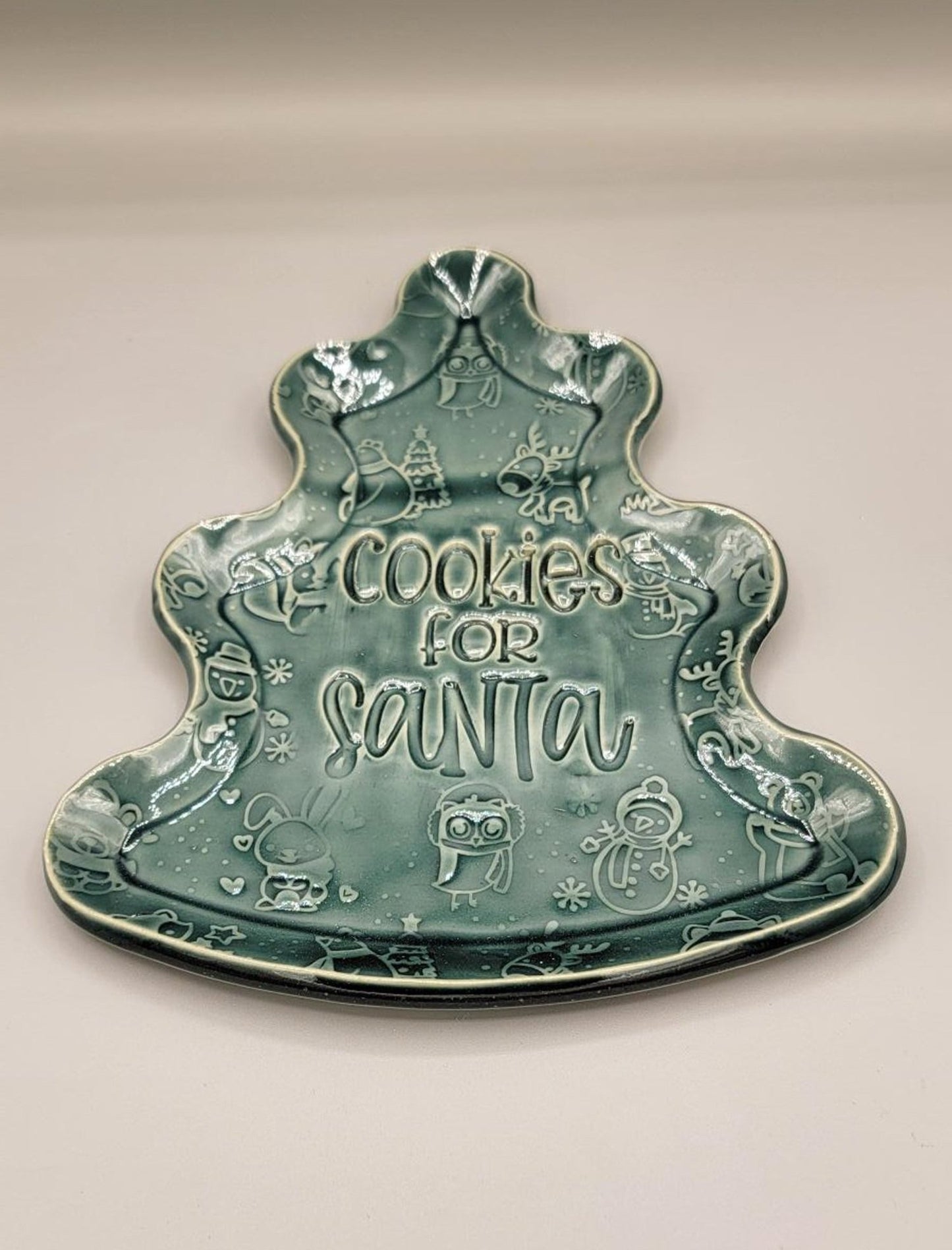 Tree Shaped Embossed Cookies for Santa Christmas Plate In Varies Colors