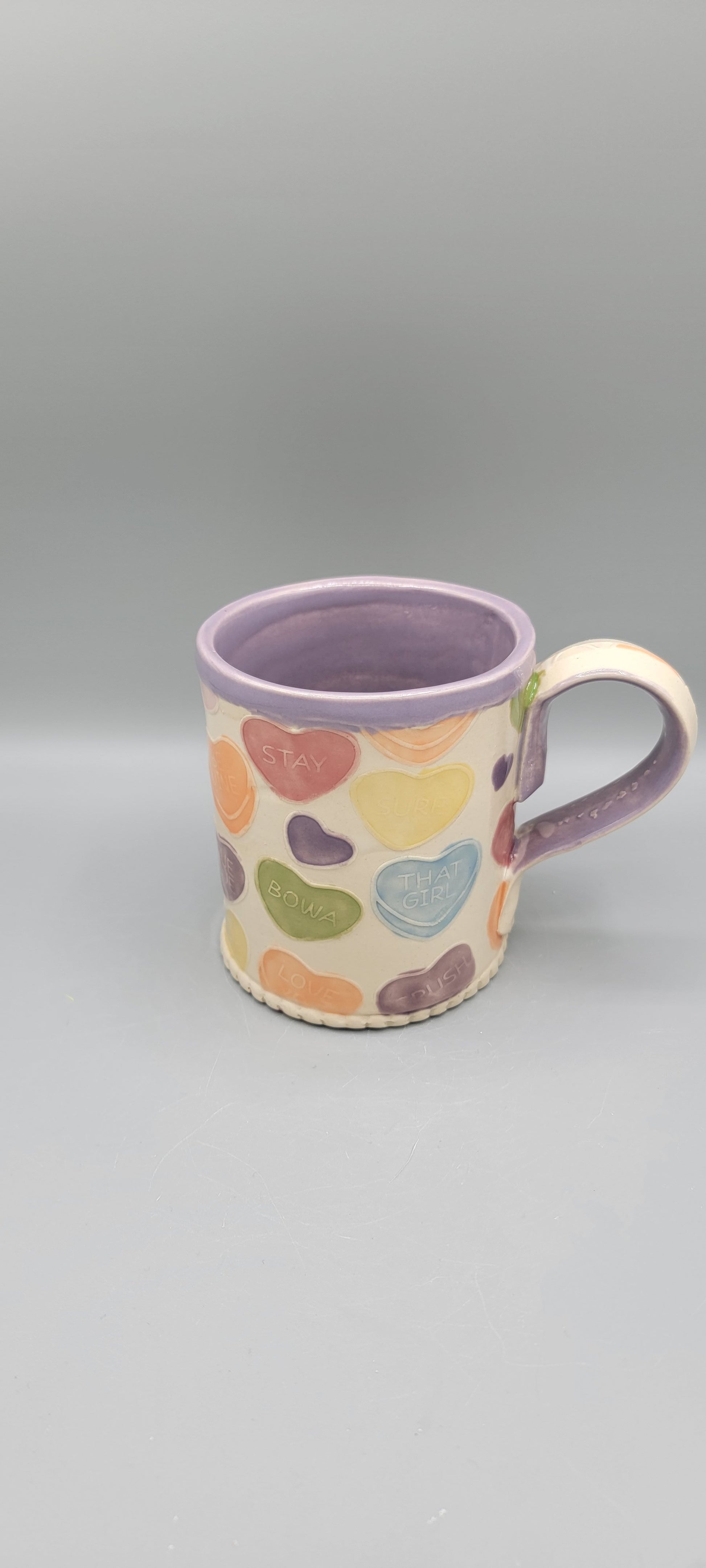 14-15oz Hand Painted Embossed Candy Song Hearts Ceramic Mug