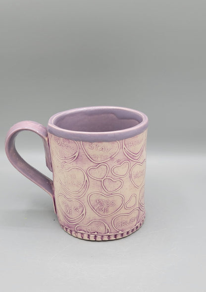 14-15oz  Embossed Candy Song Hearts Ceramic Mug in Magenta Grape