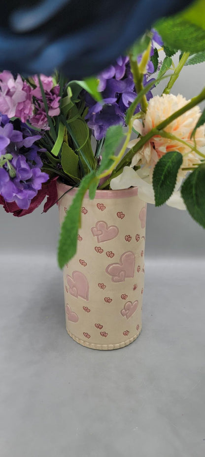 Hand Painted Imprinted Dancer and Love Ceramic Vase in Pretty Pink