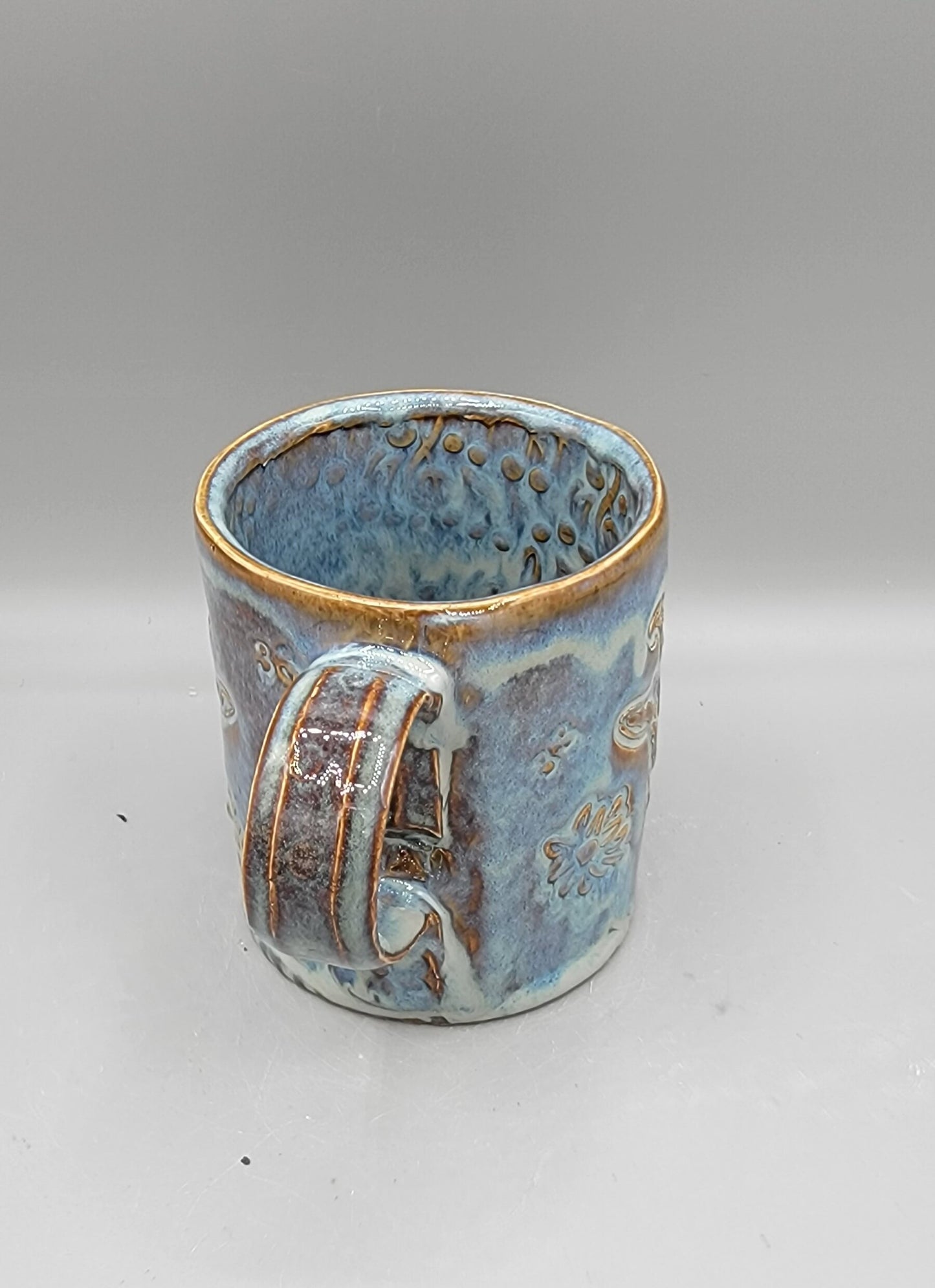 14-15oz Embossed BMFS Happy Goat Ceramic Mug in Floating Blue With Music Notes on Inside